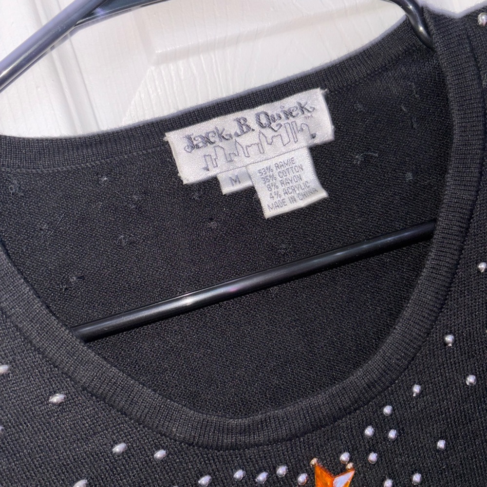 Black long sleeve blingy Christmas tree top with rhinestones and beads - Picture 3 of 8